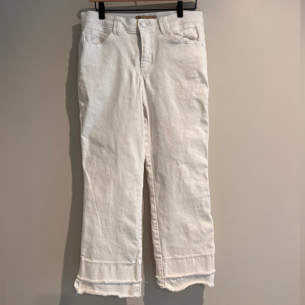 Democracy White Cropped Ankle Wide Straight Leg Jeans Size 10 Frayed Mid Rise
